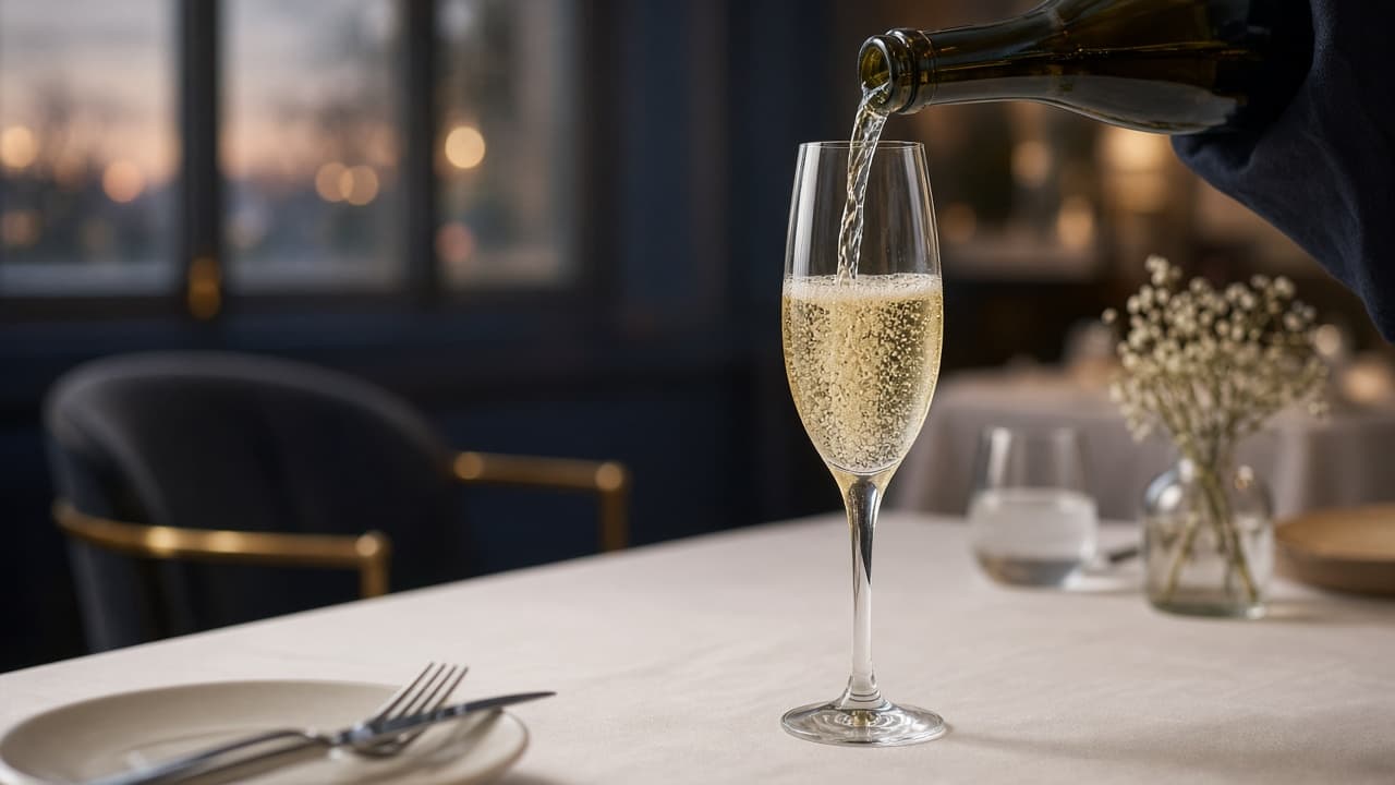 Vino espumoso italiano servido en restaurante